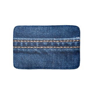 Stitched denim: closeup jeans texture. bath mat