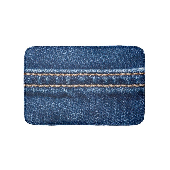Stitched denim: closeup jeans texture. bath mat (Front)