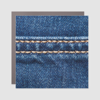 Stitched denim: closeup jeans texture. car magnet