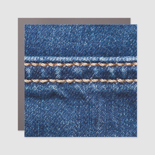 Stitched denim: closeup jeans texture. car magnet (Front)