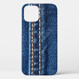 Stitched denim: closeup jeans texture. iPhone 12 case