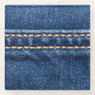 Stitched denim: closeup jeans texture. glass coaster