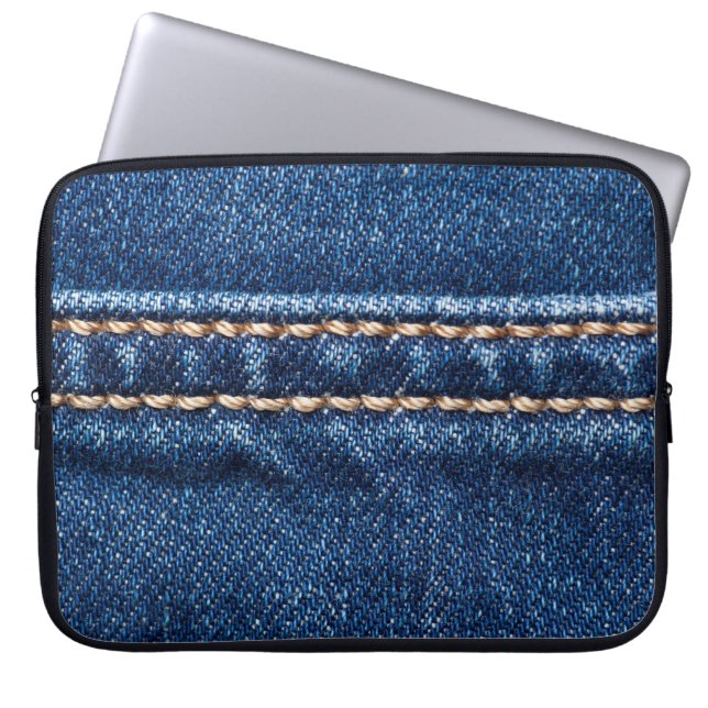Stitched denim: closeup jeans texture. laptop sleeve (Front)