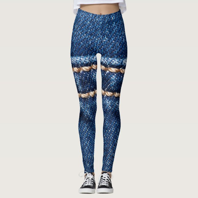 Stitched denim: closeup jeans texture. leggings (Front)
