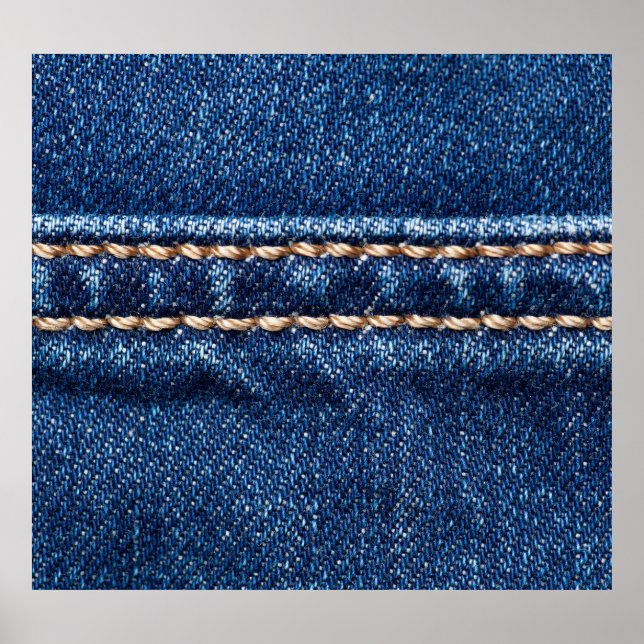 Stitched denim: closeup jeans texture. poster (Front)