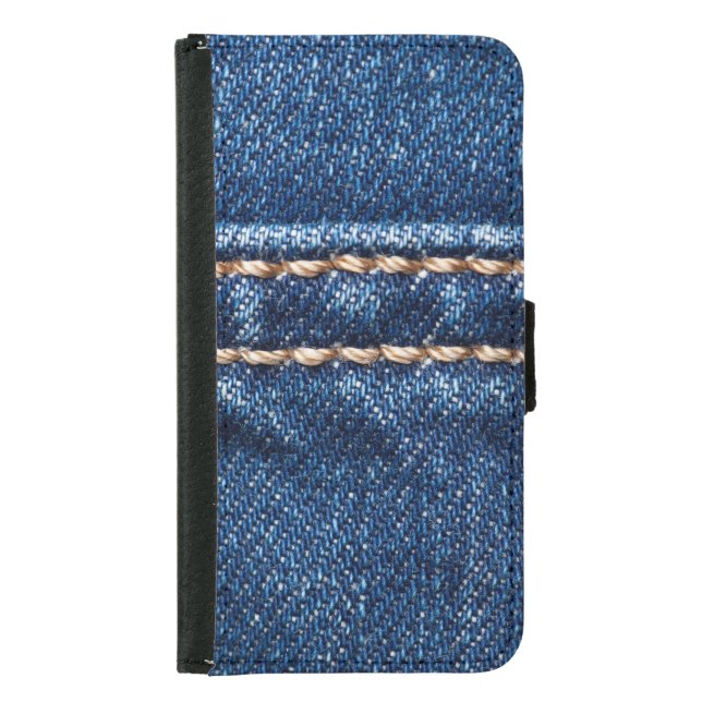 Stitched denim: closeup jeans texture. samsung galaxy wallet case (Front)