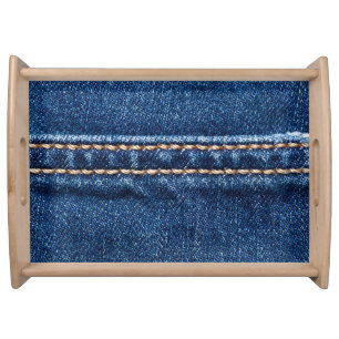 Stitched denim: closeup jeans texture. serving tray