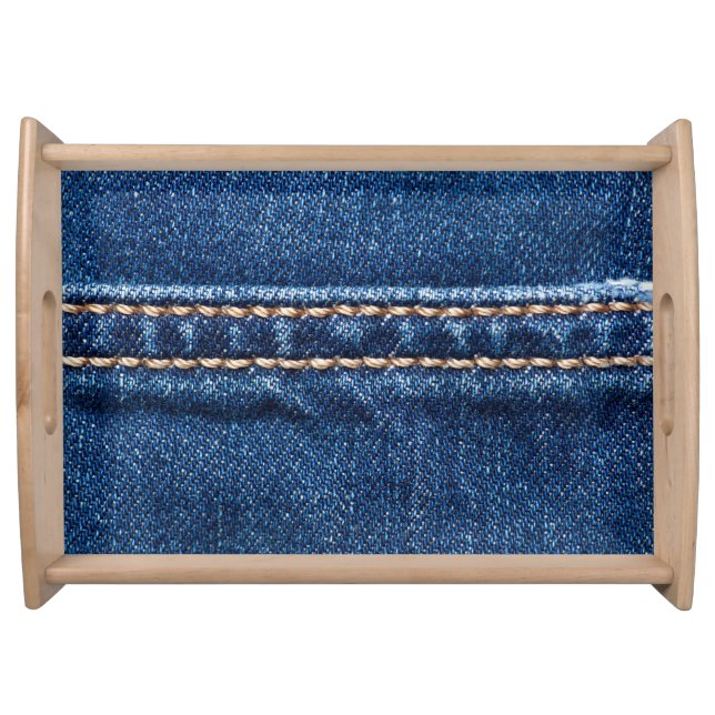 Stitched denim: closeup jeans texture. serving tray (Front)