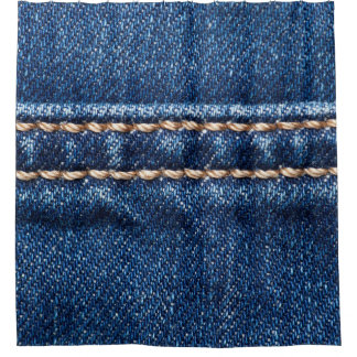 Stitched denim: closeup jeans texture. shower curtain