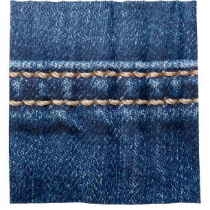 Stitched denim: closeup jeans texture. shower curtain