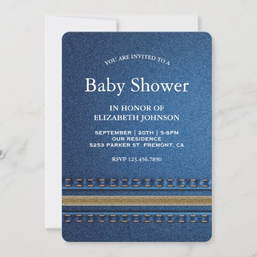 Stitched Denim Zipper Jeans Baby Shower Invitation