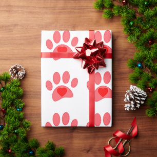 Stitched Dog Paw Print Valentines Wrapping Paper