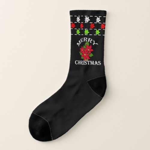 Stitched Down Ugly Poinsettia Merry Christmas Socks