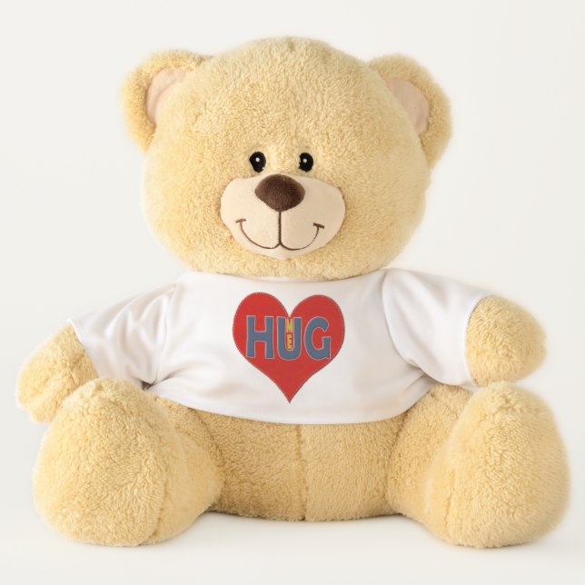 Stitched-Effect Red Heart & ‘Hug Me’ Motif Teddy Bear (Front)