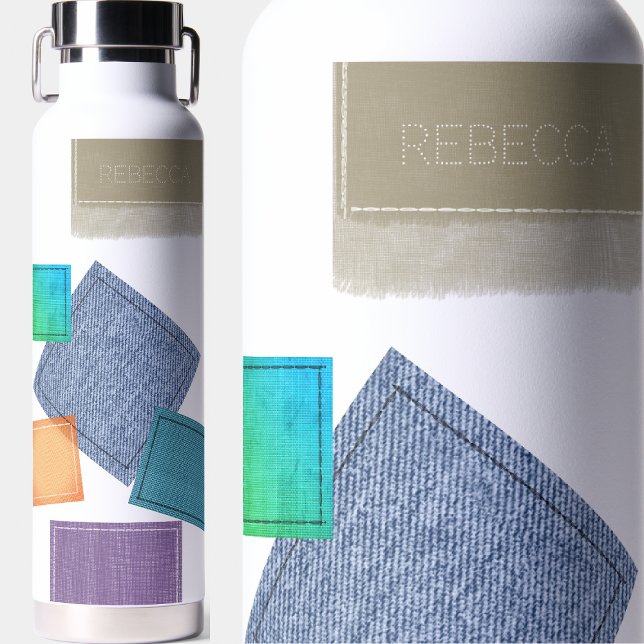 Stitched Fabric Patchwork Personalized Water Bottle (Creator Uploaded)