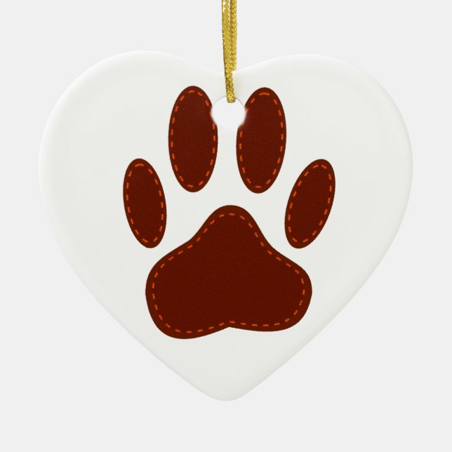 Stitched Felt Dog Paw Print Ceramic Ornament (Front)