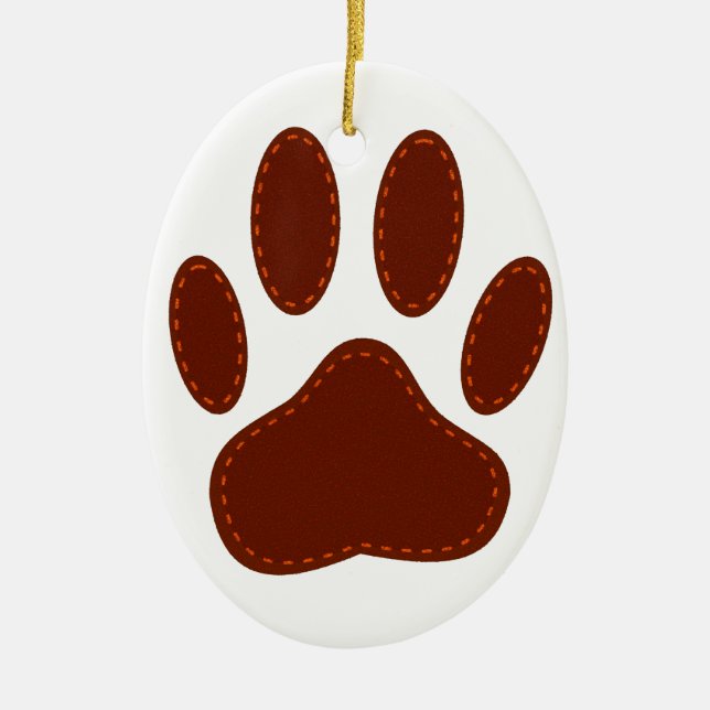 Stitched Felt Dog Paw Print Ceramic Ornament (Front)