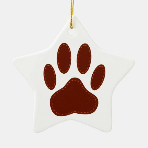 Stitched Felt Dog Paw Print Ceramic Ornament