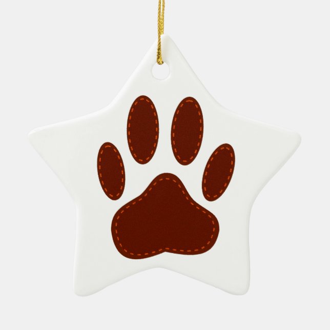 Stitched Felt Dog Paw Print Ceramic Ornament (Front)
