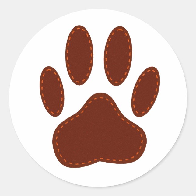 Stitched Felt Dog Paw Print Classic Round Sticker (Front)