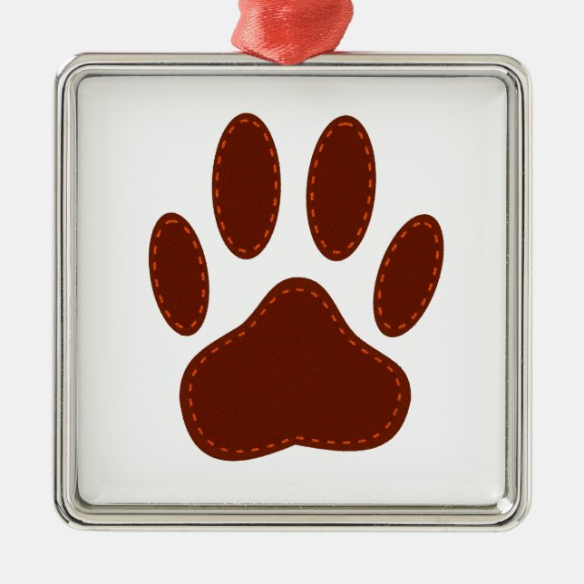 Stitched Felt Dog Paw Print Metal Ornament (Front)