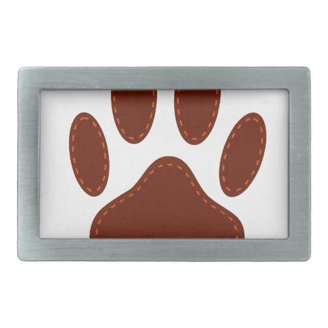 Stitched Felt Dog Paw Print Rectangular Belt Buckle (Front)