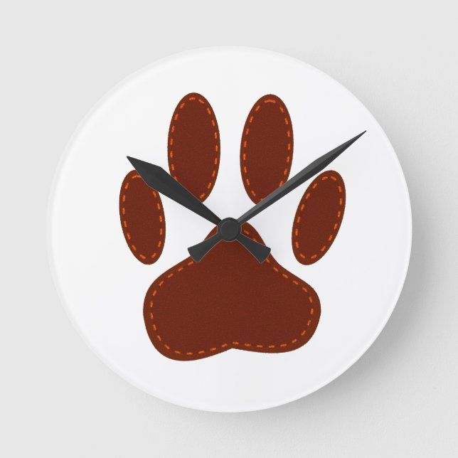 Stitched Felt Dog Paw Print Round Clock (Front)