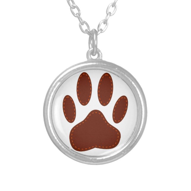 Stitched Felt Dog Paw Print Silver Plated Necklace (Front)