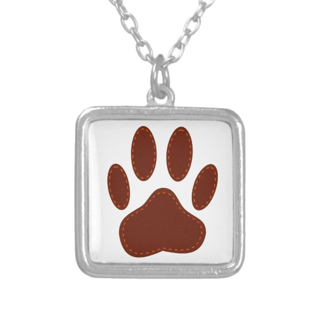 Stitched Felt Dog Paw Print Silver Plated Necklace (Front)