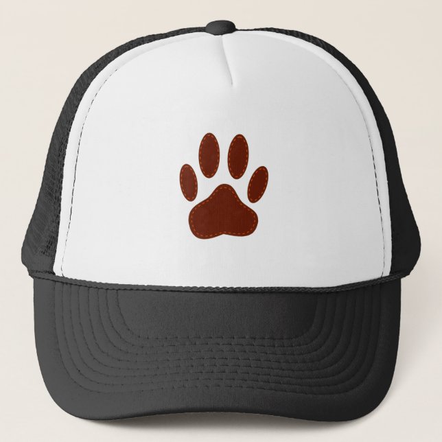Stitched Felt Dog Paw Print Trucker Hat (Front)
