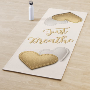 Stitched Golden & Ivory Hearts Just Breathe Yoga Mat