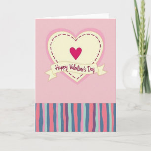 Stitched Heart Striped Valentines Card