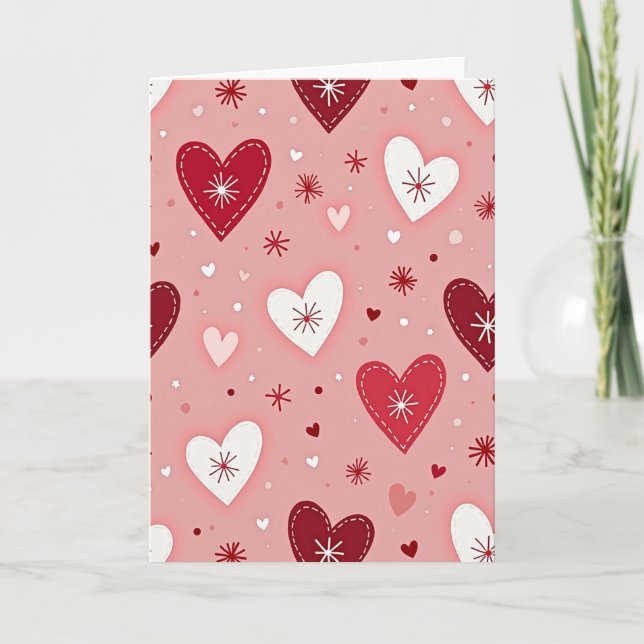 Stitched Hearts Valentine Card (Front)