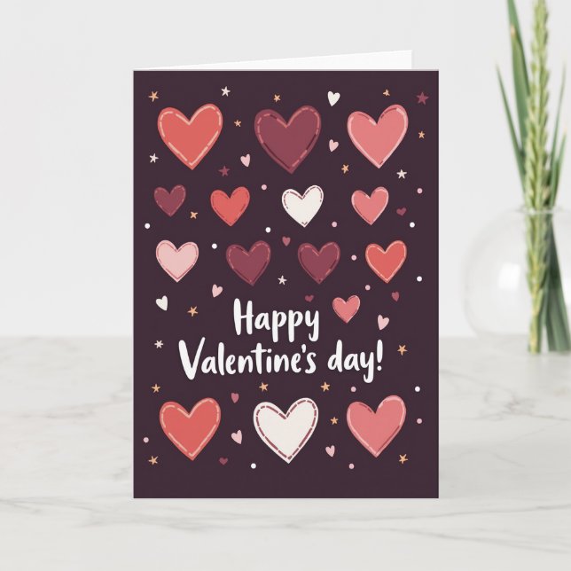 Stitched Hearts Valentine Love Card (Front)