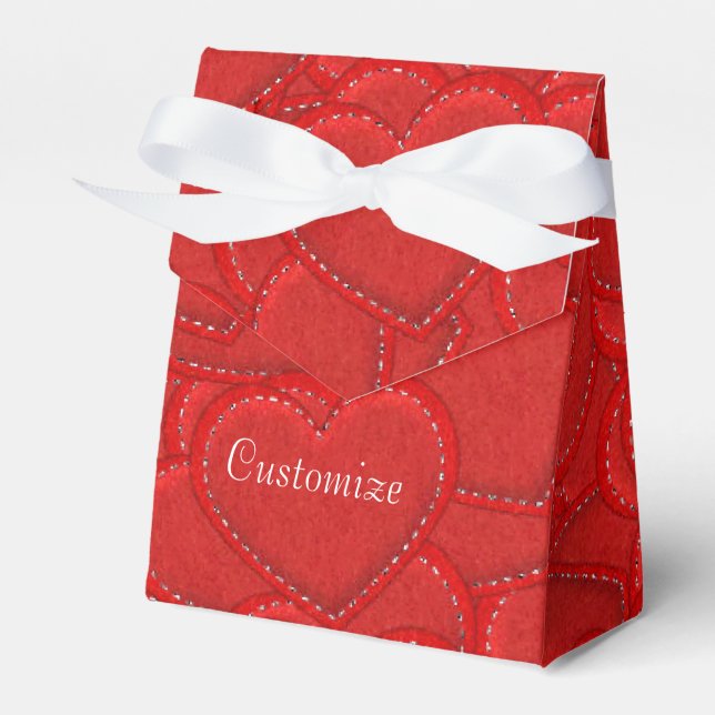 Stitched Hearts Valentine's Day Tent Favor Box (Front Side)