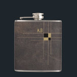 Stitched Leather Classy Monogram Flask<br><div class="desc">A digital scan of real cowhide was used in the making of this design. Faux decorative stitching is strategically placed to form a geometric design that frames your three letter monogram. The monogram is printed in gold typography. Great flask to carry on the golf course. This flask will make a...</div>