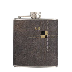 Stitched Leather Classy Monogram Flask