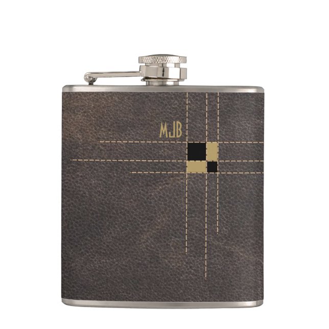 Stitched Leather Classy Monogram Flask (Front)