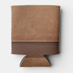 Stitched leather: gray, black background. can cooler