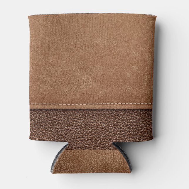 Stitched leather: gray, black background. can cooler (Front)