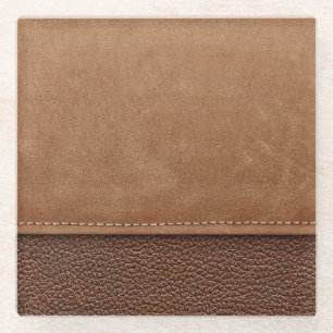 Stitched leather: gray, black background. glass coaster