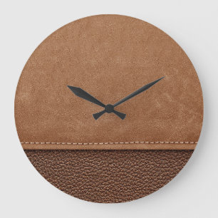 Stitched leather: gray, black background. large clock