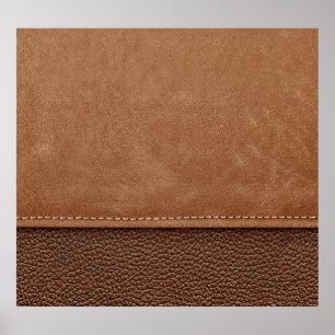 Stitched leather: gray, black background. poster