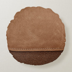 Stitched leather: gray, black background. round pillow