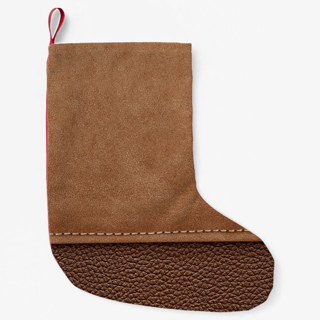 Stitched leather: gray, black background. small christmas stocking (Front)