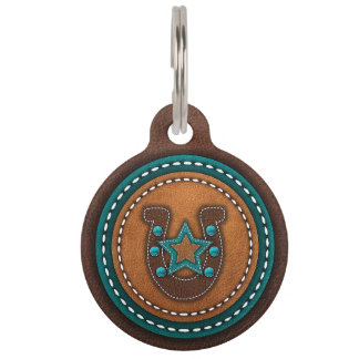 Stitched Leather Horseshoe Horse Halter Bridle Pet ID Tag