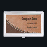 Stitched Leather Interior Design Business Card Case<br><div class="desc">The look of stitched leather in two colors,  a rich reddish brown and a dark chocolate brown stitched together in a gentle curve. The text has the look of being embossed into the leather. This is a digital image and not real leather.</div>