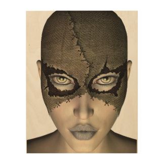 Stitched Mask Female Face Wood Wall Art