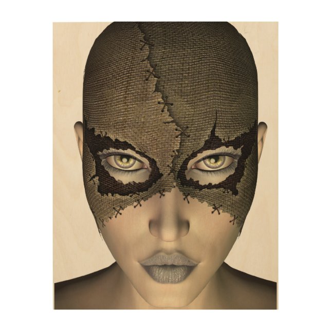 Stitched Mask Female Face Wood Wall Art (Front)
