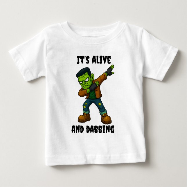Stitched Monster is alive and dabs for Halloween Baby T-Shirt (Front)